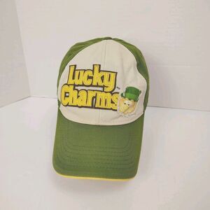 VINTAGE Lucky Charms Hat Cap Strap Back Green Marketing Cereal Adult Embroidered